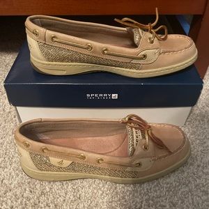 Sperry Angel Fish Gold Glittery Boat Shoes with box